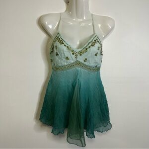 ◾️Y2K BAY Faircore BabyDoll Sequin Accent Ombré Beachy Blouse